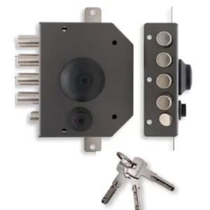 Serratura di sicurezza sovrapposta T1460.60 con pomolo interno per porta in legno Sinistra 8358 sinistra Gratis Retour